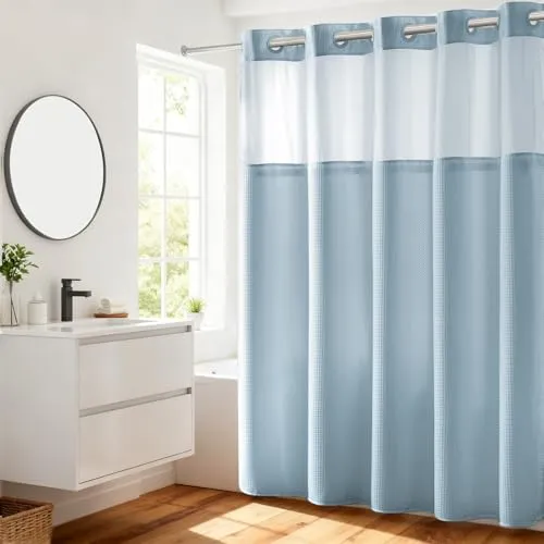 River Dream Duschvorhang, schwer, Keine Haken erforderlich, gepunktet, Waffelgewebe, mit Einrasteinsatz, 71 x 74 cm, Hotelqualität, Wellness-ähnlicher Badvorhang, Blau