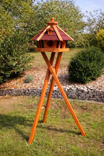 holzdekoladen Vogelhaus Typ 23 (Rot, mit Ständer)