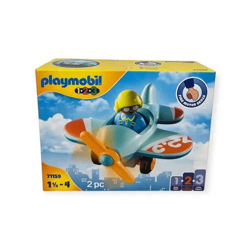 PLAYMOBIL 1.2.3. 71159 Flugzeug - Buntes Abenteuer für Kleine - Playmobil Spielzeugflugzeug für Kinder ab 12 Monaten, fördert Kreativität und Feinmotorik mit drehbarem Propeller und Pilot. Ideal für fantasievolles Spielen drinnen.