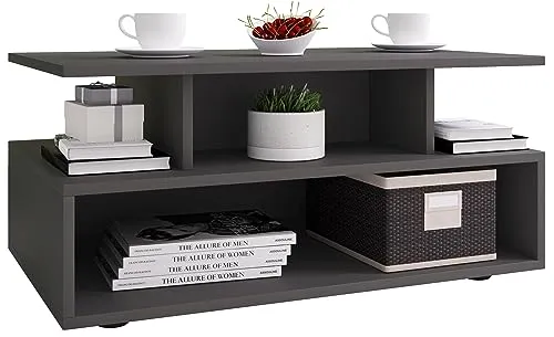 VCM Holz Hoher Sofatisch Esila Anthrazit - Beistelltisch fürs Wohnzimmer, extra hoher Sofatisch aus Holz mit viel Staufläche, ideal für ein modernes Wohnambiente.