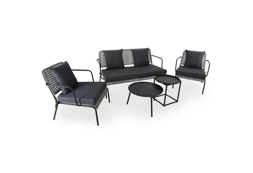 Raburg Gartenlounge-Set Anisa, 5-teilig - Moderne Gartenmöbel-Sitzgruppe aus wetterfestem Polyrattan, belastbar bis 120 kg pro Sitzfläche, inklusive 2 Sessel, Sofa und 2 Tische - ideal für entspannte Stunden im Freien.