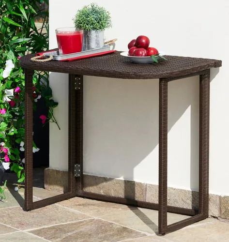 Merxx Klappentisch 90 x 50 cm - Braun mit Stahlgestell - Gartentisch abklappbar, ideal für Balkon und Garten. Platzsparend und robust mit pulverbeschichtetem Stahlgestell und elegantem Kunststoffgeflecht.