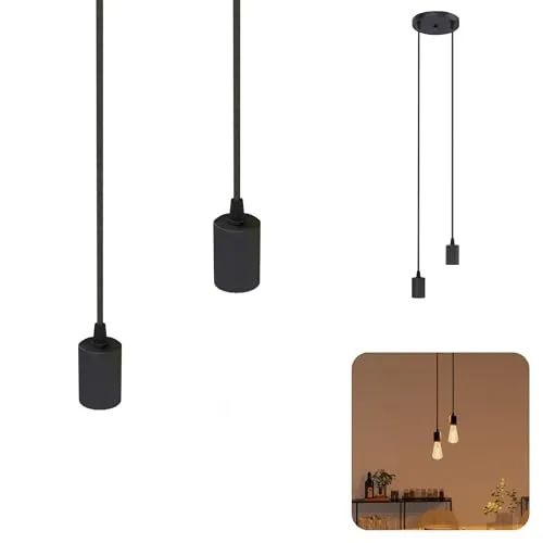 SSC-LUXon LED-Hängeleuchte PARU 2-flammig schwarz - Pendelleuchte mit elegantem Design, ideal für stimmungsvolle Beleuchtung in geschlossenen Räumen. Ausgestattet mit E27-Fassung für vielseitige Lampenauswahl.