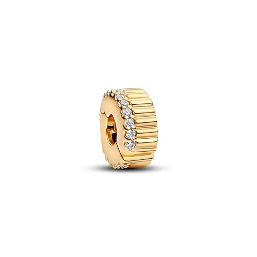 PANDORA Moments Geripptes Clip-Charm aus Sterling Silber in gold von Pandora