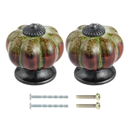 Mgoodoo Keramische Türknäufe Antique Kürbisgriffe für Schrank Kleiderschrank Schubladen Küchenmöbel Griffe Pullis (2 Stück, Leopardegrün)