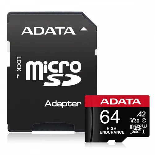 ADATA High Endurance - 64 GB microSDXC Speicherkarte, A2 Video Class V30 UHS-I U3 für optimale Leistung und Sicherheit