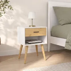 VCM Singol XL Nachttisch mit Schublade und Ablagefach - Retro-Design in Weiß - Der VCM Singol XL Nachttisch vereint praktischen Stauraum mit modernem Retro-Design. Die Schublade und das offene Fach bieten Platz für persönliche Gegenstände und Deko. Ideal als Nachttisch oder Beistelltisch mit 70 cm Höhe.