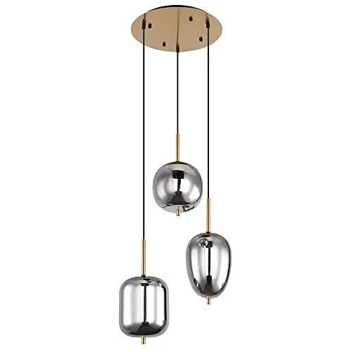 GLOBO LIGHTING 3-flammige Pendelleuchte BLACKY - Lampen: Stilvolle Pendelleuchte mit 3 einzigartigen Rauchglas-Schirmen und edlem Messingbaldachin, ideal für Wohnzimmer, Esszimmer oder Schlafzimmer.