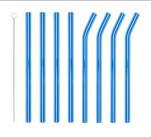 Glas Strohhalme Lang spülmaschinenfest blau 8 Stück Set bunt Glas Cocktail Smoothie Wiederverwendbar Spülmaschinenfest Trinkröhrchen