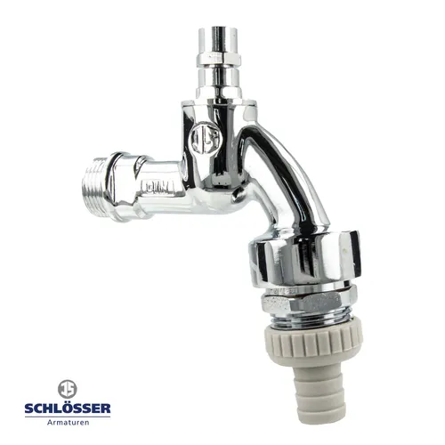 JS DVGW-Auslaufventil 3/4 Zoll mit Steckschlüsseloberteil - Sanitärinstallation mit DVGW-Zulassung, ideal für Außenanwendungen oder öffentliche Räume. Aus hochwertigem, poliertem Messing gefertigt und bietet eine einfache Handhabung durch abnehmbaren Schlüssel.