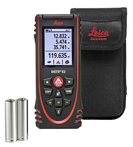 Leica DISTO X3 – Robuster Laser Entfernungsmesser mit Bluetooth - Messgeräte für Baustellen – Extrem robust mit IP65 Schutz, misst Distanzen bis 150 m, ideal für präzise Messungen unter härtesten Bedingungen.