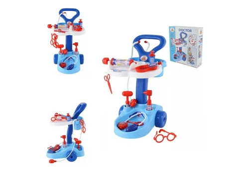 Polesie Spielzeug-Arztkoffer Kinder Arzt-Set mit Wagen 36582, viel Zubehör Stethoskop Spritze Lupe uvm