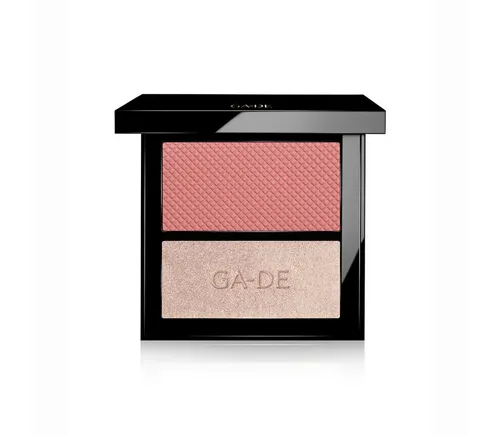 GA-DE VELVETEEN BLUSH & SHIMMER DUET - Kompaktes Rouge- & Highlighter-Duo für strahlenden Teint, ideal für unterwegs mit seidig-leichter Textur und pflegendem Mandelöl.