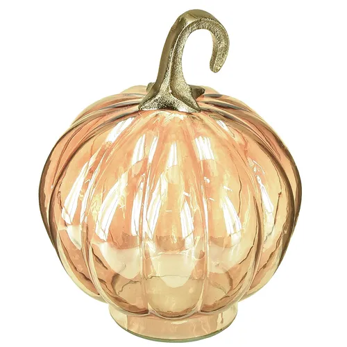 Glas Kürbis Herbstdeko - Schimmernder Tischschmuck für die Herbstsaison - Moderne Fensterdekoration aus Glas und Metall, ideal für herbstliche Anlässe. Mit einer Höhe von 18cm und einem Durchmesser von 14cm bringt dieser orangefarbene Kürbis festliche Stimmung in Ihr Zuhause.