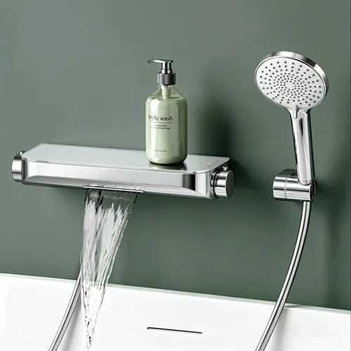 Mai & Mai Thermostat Badewannenarmatur mit Handbrause – Flexibles Duschsystem - Moderne Badewannenarmatur mit Handbrause in Silber. 4 Strahlarten und konstante Wassertemperatur für ein komfortables Duscherlebnis. Einfach zu montieren und anpassbar für die ganze Familie.
