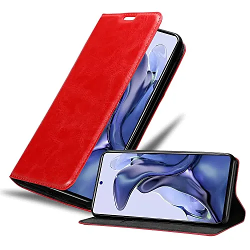 Cadorabo Hülle kompatibel mit Xiaomi 11T / 11T PRO aus Premium Kunst Leder Flip Klappbare Stoßfeste Magnetische [Standfunktion] [Kartenfächern] Cover Hülle für Xiaomi 11T / 11T PRO Tasche in Rot