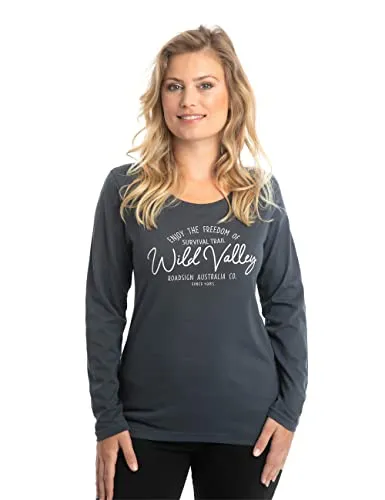 ROADSIGN australia Damen Langarmshirt mit Aufdruck auf der Vorderseite und Rundhalsausschnitt, Sweater aus 100 Prozent Baumwolle Anthrazit, S
