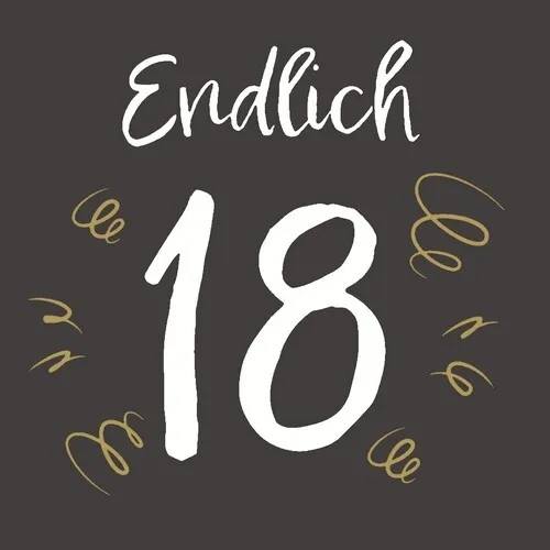 Servietten 18th Birthday Endlich 18 Geburtstag schwarz gold Tischdeko 33x33cm 20