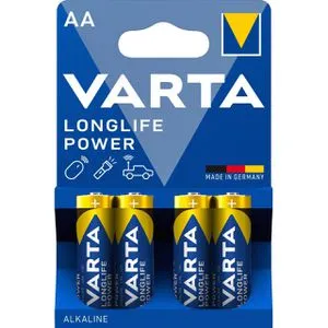 VARTA Batterien AA Longlife Power - 4 Stück Alkaline-Batterien, langlebig und auslaufsicher, ideal für energiehungrige Geräte, Made in Germany
