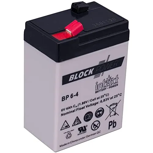 intAct Block-Power AGM Batterie 6V 4Ah - auslaufsicher und wartungsfrei - vielseitige AGM Versorgungsbatterie - für Freizeitbereich, Notstromanlagen, Sicherheitssysteme - Maße (LxBxH): 70x47x106mm