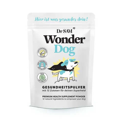 Dr. SAM WonderDog 45g - Nährstoffreiche Mischung für Hunde, die durch 12 hochwertige Inhaltsstoffe überzeugt. Ideal für ein glückliches und aktives Hundeleben. Perfekt geeignet zur Unterstützung der täglichen Ernährung.
