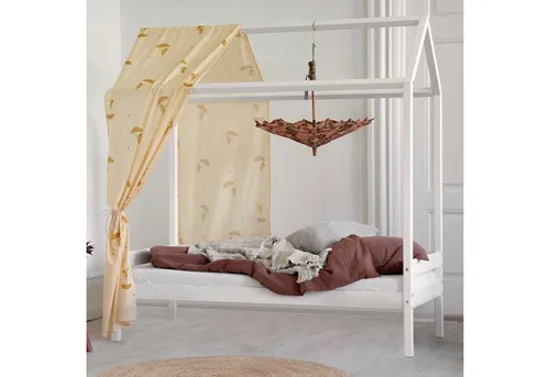 HOPPEKIDS ECO Comfort Bett, weiß, 76cm - Kinderzimmermöbel mit Dachkonstruktion für kreative Gestaltungen, wahlweise mit Rausfallschutz, aus FSC-zertifizierter massiver Kiefer, ideal für ein gemütliches Kinderzimmer.