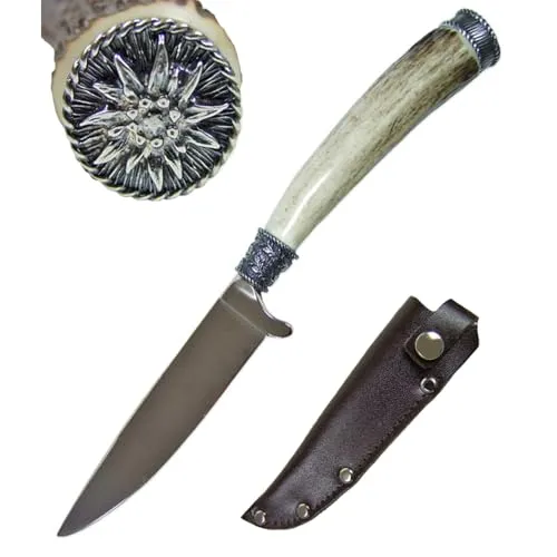Funk Hirschhorn Trachtenmesser mit Zierkappe - Edelweiß - Hochwertiges Trachtenmesser mit rostfreier Klinge und eleganter Zierkappe. Ideal für Trachtenliebhaber und als Geschenk. Maße: Klinge 11 cm, Gesamtlänge 24 cm. Kompakt und stilvoll für den täglichen Gebrauch.