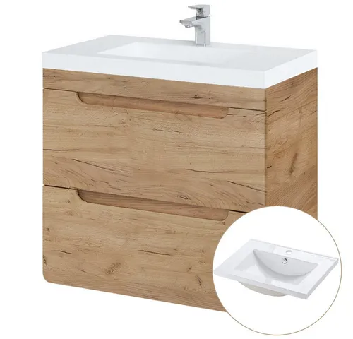 Lomadox Waschtisch LUTON-56-CRAFT, 61 cm Wotan Eiche Nb. - Moderner Waschtisch mit 61 cm Keramikbecken in Wotan Eiche Nb., griffloses Design und praktische Soft-Close-Schubladen für komfortable Nutzung.