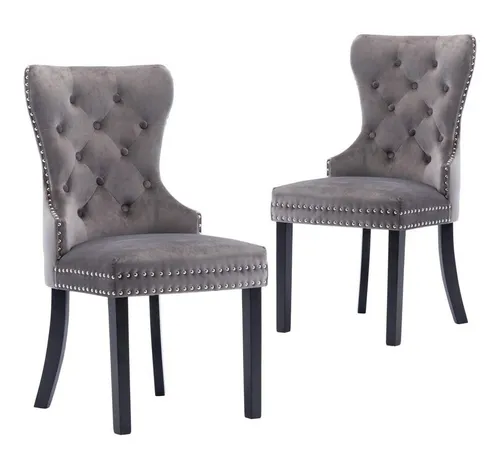 vidaXL Esszimmerstühle 2 STK. Grau Samt von vidaXL