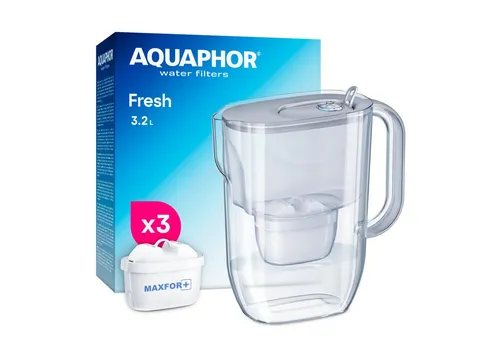 AQUAPHOR FRESH Wasserfilterkanne inkl. 3 MAXFOR+ Filterkartuschen, grau