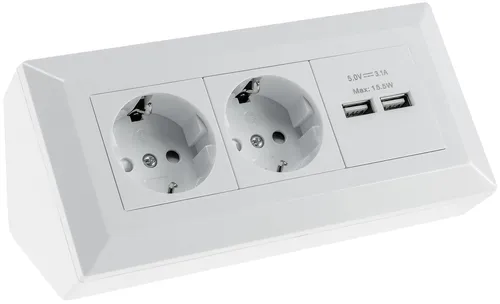CHILITEC Steckdosenblock 23650, 2-fach mit 2x USB-A - Steckdosen & Zubehör: Praktischer 2-fach Steckdosenblock mit 2 USB-A Anschlüssen, ideal für Küche oder Werkstatt - mit angewinkeltem Gehäuse für einfachen Zugang.