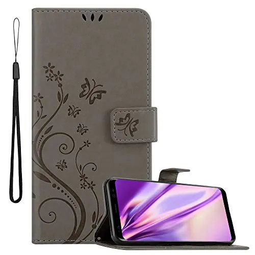 Cadorabo Hülle kompatibel mit Samsung Galaxy S8 Plus Blumen Design aus Kunst Leder Flip Klappbare Stoßfeste Magnetische [Standfunktion] [Kartenfächern] Cover Hülle für Galaxy S8 Plus Tasche in Grau