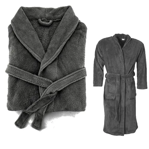 heimtexland ® Super Soft Bademantel Teddy Fleece Morgenmantel Unisex flauschig und schnelltrocknend Typ878 anthrazit Größe S