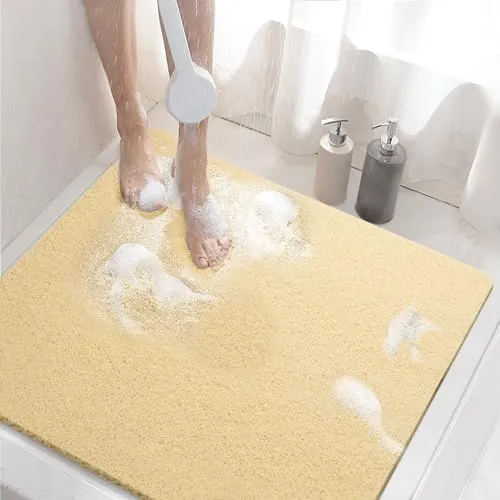 HITSLAM Duschmatte rutschfest, 60x60cm Badewannenmatte Rutschfest mit Ablauf, Weiche PVC-Luffa Antirutschmatte Badewanne, Schnell Trocknende Badematte, Beige