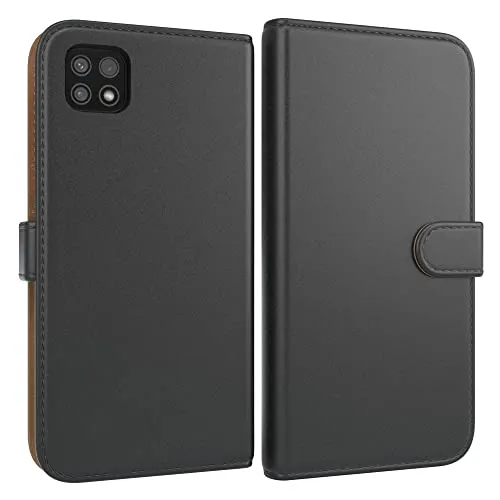 EAZY CASE Tasche kompatibel mit Samsung Galaxy A22 5G Schutzhülle mit Standfunktion Klapphülle im Bookstyle, Handytasche Handyhülle Flip Cover mit Magnetverschluss und Kartenfach, Kunstleder, Schwarz