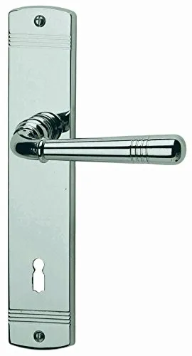 Alpertec 32700103 Sale-LS Messing Chrom Drückergarnitur - Hochwertige Langschildgarnitur aus stabilen Materialien, ideal für Zimmertüren, mit einfacher Montage dank inkludiertem Befestigungsmaterial.
