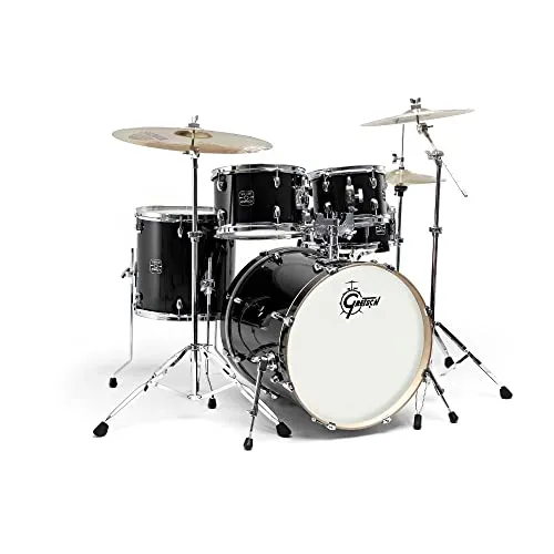 Gretsch Drums Energy Black 5-piece HWP - Schlagzeug Komplett-Sets mit folienbezogenem Kessel, 7-lagigem Pappelholz und hochwertiger Chrom Kesselhardware für professionellen Sound und Langlebigkeit.