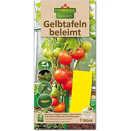 Florissa Natürlich Bio Gelbtafeln beleimt | Schützt vor Weißen Fliegen, Trauermücken, geflügelten Blattläusen und Anderen fliegenden Schadinsekten