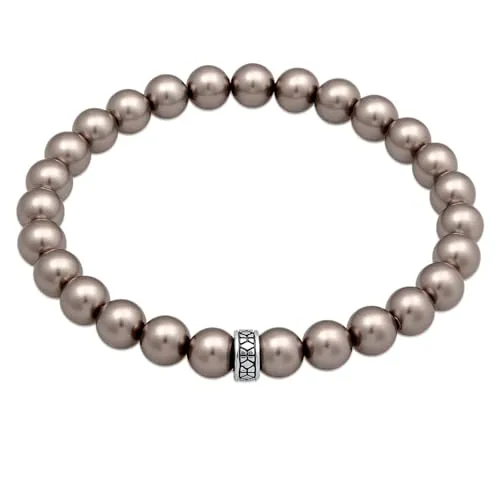 Kuzzoi Buddha Herren Perlen Armband - Hochwertiges Herren-Armband aus elastischen Glasperlen (8 mm) in Dunkelgrau mit oxidierten 925 Sterling Silber Beads. Ein stilvolles Accessoire, perfekt kombinierbar und ideal als Geschenk für Männer.