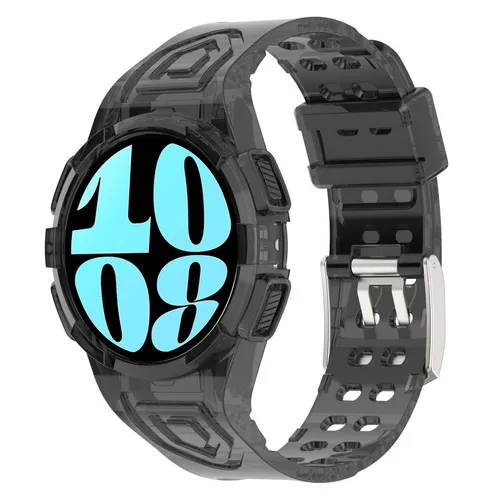 Für Samsung Galaxy Watch 6 44mm Silikon Armband mit Gehäuse Schutz Schwarz