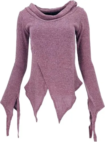 GURU SHOP Pixishirt - Altrosa Damen Pullover mit Schalkragen - Bequemer, locker fallender Baumwollstrickpullover in Wickeloptik, ideal für lässige Outfits.