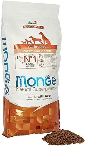 Monge Bis Rassen Puppy & Junior Lamm und Reis 12 KG - Premium Hundefutter für Welpen - Hundefutter für Welpen, 12 KG, mit hochwertigem Lamm und Reis für eine gesunde Entwicklung und optimale Ernährung.