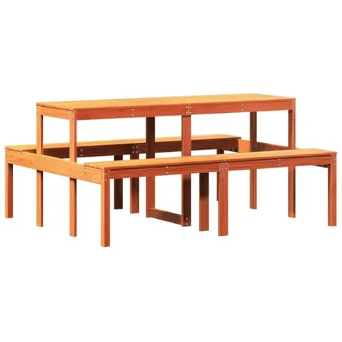 vidaXL Picknicktisch Wachsbraun 160x134x75 cm - Gartenmöbel-Set aus robustem Kiefernholz, ideal für Außenbereiche und bietet eine rustikale Optik sowie eine wasserabweisende Latten-Konstruktion.