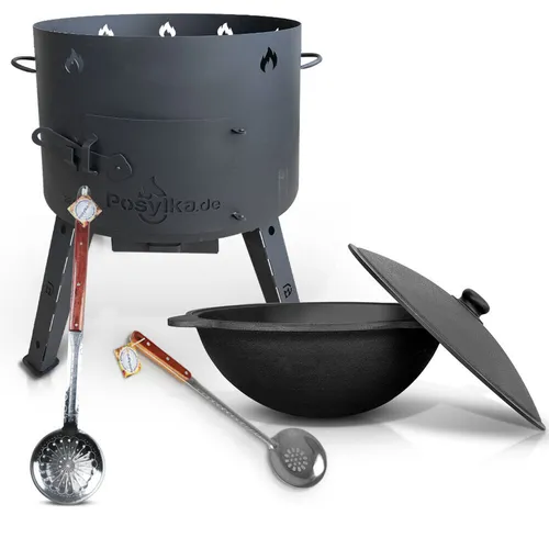 Gusseisen Kazan 22L Aluguss Deckel Utschak Feuerofen 49 2Schaumlöffel казан