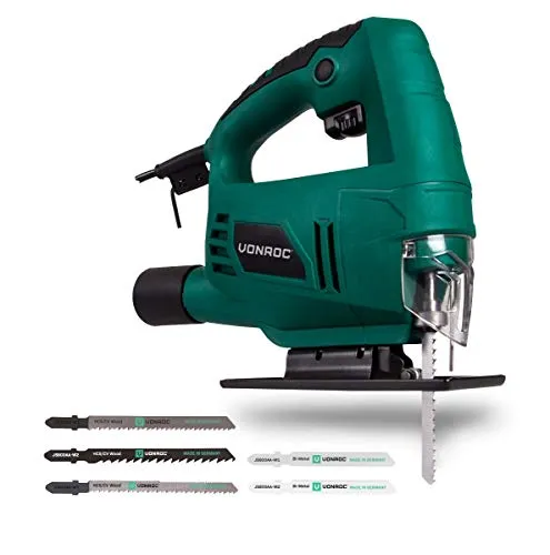 VONROC Stichsäge elektrisch 550W - Pendelhubstichsäge mit Staubabsaugung, variable Schnittwinkel & Geschwindigkeit, Schnellwechselsystem - inkl. 5 Sägeblätter
