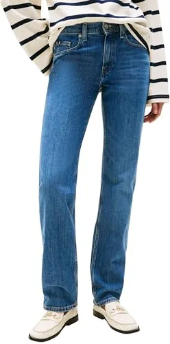 Tommy Hilfiger Damen Jeans Hose Classic Straight Fit, Blau (Nos Mid Blue) - Jeans in klassischem 5-Pocket-Style mit optimaler Passform und hohem Tragekomfort. Ideal für Büro und Alltag, aus nachhaltigen Materialien gefertigt.