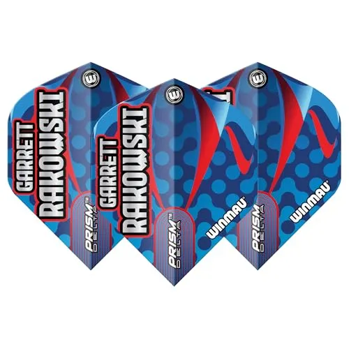 WINMAU Dart Flight - Professioneller Spieler - Prism Delta Garrett Rakowski Extra Thick 100 Micron - 1 Satz pro Packung (insgesamt 3 Dart-Flights) - Professionelles Dart Zubehör - Blau & Rot Flüge