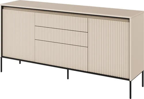 Kommode TREND TR-01 mit Soft-Close-Funktion und dekorativen Fräsungen in Sandbeige - Die Kommode TREND TR-01 in Sandbeige vereint außergewöhnliches Design mit praktischer Funktionalität. Mit eleganten Fräsungen und einer Soft-Close-Funktion ist sie die perfekte Lösung für stilvolle Aufbewahrung.