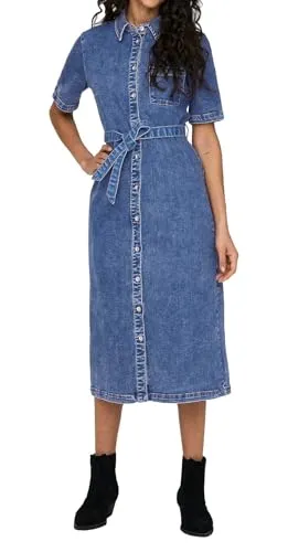 ONLY Jeanskleid ONLLANA SS LONG DRESS DNM REA258 NOOS - Modisches Jeanskleid in Medium Blue Denim, aus elastischem und pflegeleichtem Material, ideal für lässige Anlässe.