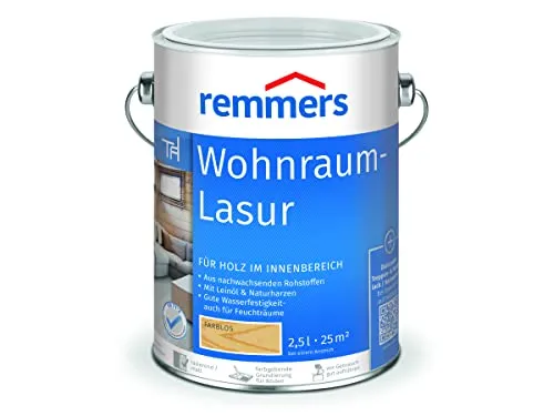 Remmers Wohnraum-Lasur farblos, 2,5 Liter - Beizen – PREMIUM HOLZLASUR INNEN mit Abperleffekt, ideal für Möbel, Böden, Innentüren und Treppen, auch in Feuchträumen anwendbar.